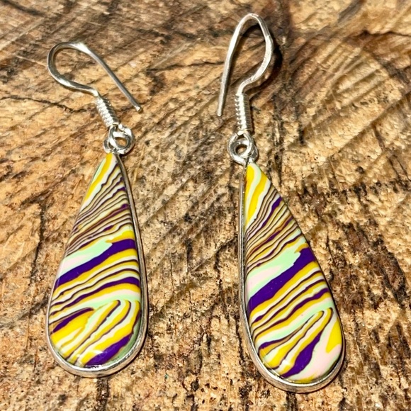 Colorful Rainbow Calsilica Earrings 2” - Picture 1 of 10